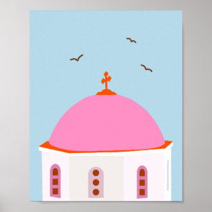 Santorini Travel Greece Pink And Blue Poster