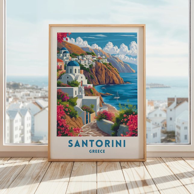 Santorini Travel Print Poster Greece Wall Art (Creator Uploaded)