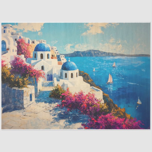 Santorini Vibrant Flowers Oil Painting Decoupage Tissue Paper (Front)