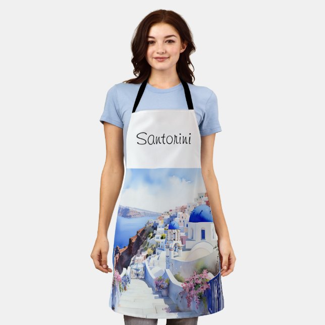 Santorini Watercolor Apron (Worn)
