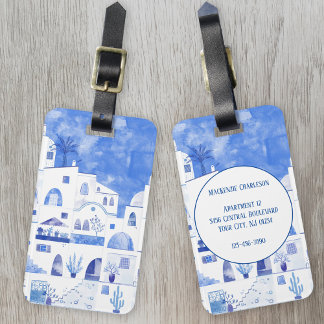 Santorini Watercolor Art Luggage Tag