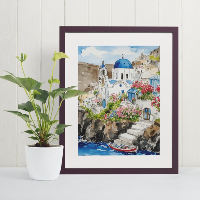 Santorini Watercolor Art Print (Creator Uploaded)