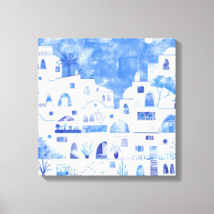 Santorini Watercolor Canvas Print