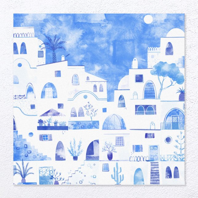 Santorini Watercolor Canvas Print (Creator Uploaded)