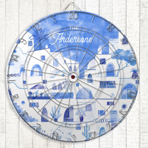 Santorini Watercolor Personalised Dartboard