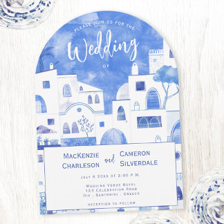 Santorini Watercolor Wedding Invitation