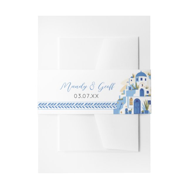 Santorini Wedding Belly Band Greece Greek Blue Invitation Belly Band (Front Example)