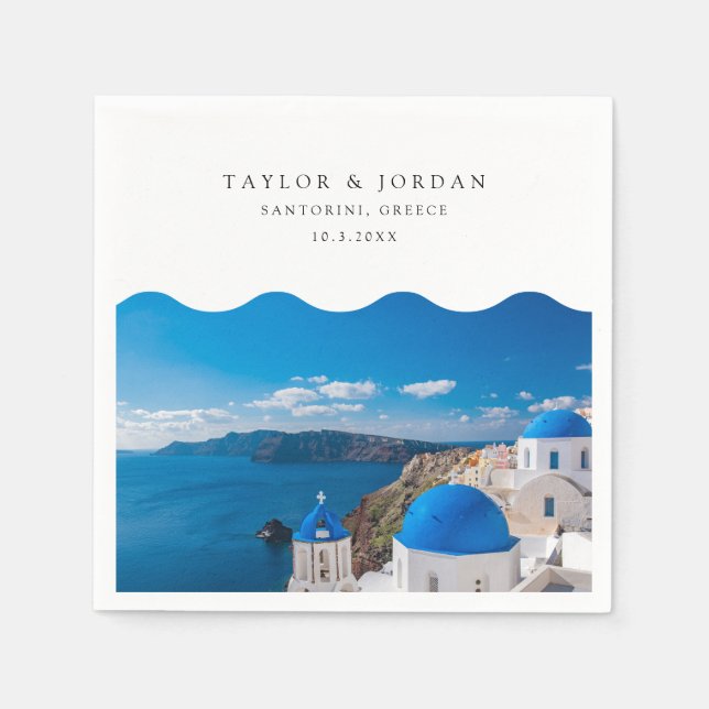 Santorini Wedding Custom Greece Cocktail Napkin (Front)