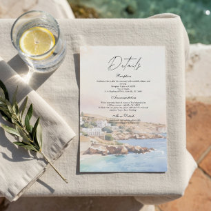 Santorini Wedding Details   Mediterranean Coastal Enclosure Card