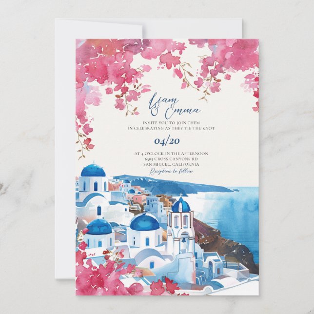 Santorini Wedding Greek Invite Wedding Destination (Front)