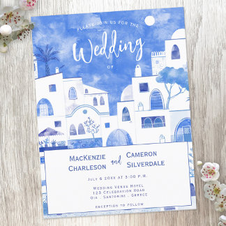 Santorini Wedding Invitation Postcard