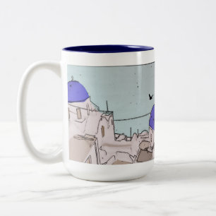 Santorini Wedding Memories Blue White Greek Houses Two-Tone Coffee Mug