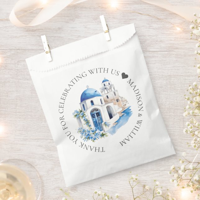 Santorini Wedding Personalised Minimal Favour Bags (Clipped)
