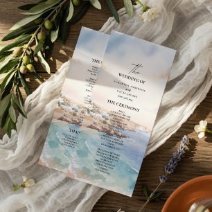 Santorini Wedding Program Template   Mediterranean