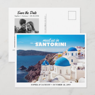 Santorini Wedding Save the Date Travel Retro Postcard