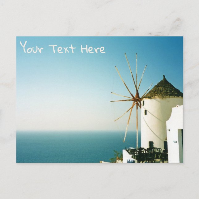 Santorini windmill, Greece customisable Postcard (Front)