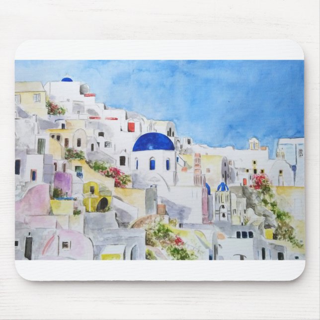 Santoroni Greece Aegean sea watercolor painting Mouse Mat (Front)
