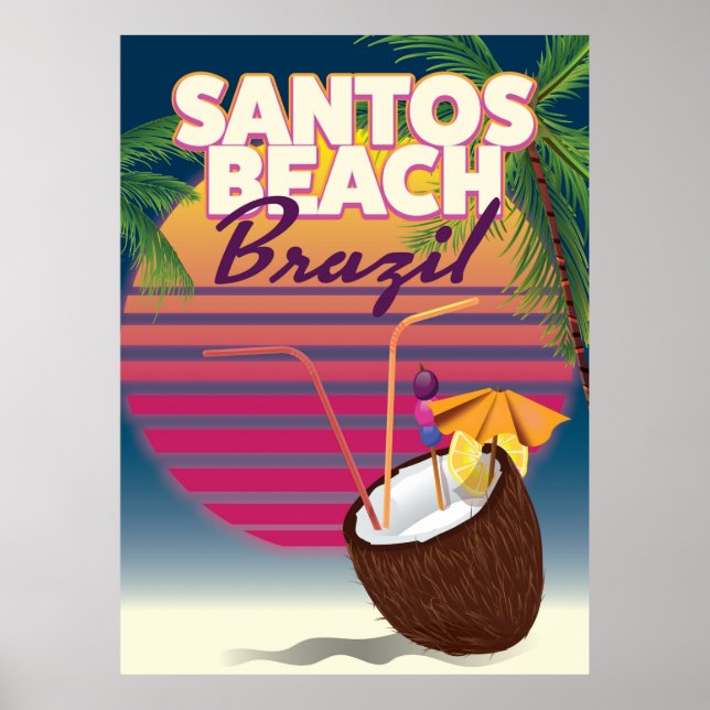 Santos beach brazil vintage travel poster (Front)