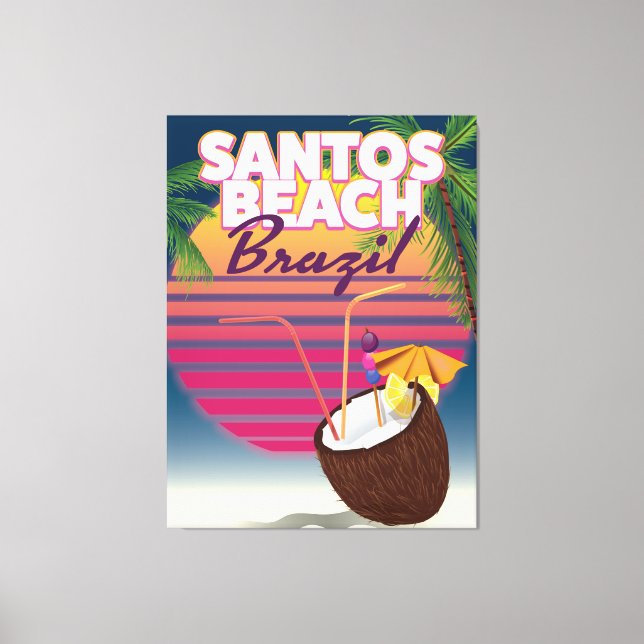 Santos beach brazil vintage travel poster canvas print (Front)
