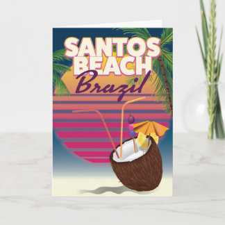 Santos beach brazil vintage travel poster holiday card