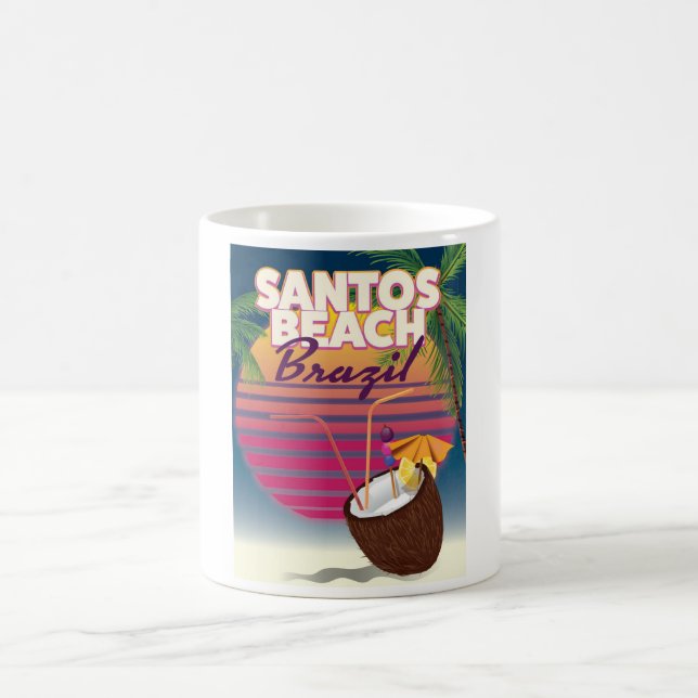 Santos beach brazil vintage travel poster magic mug (Center)