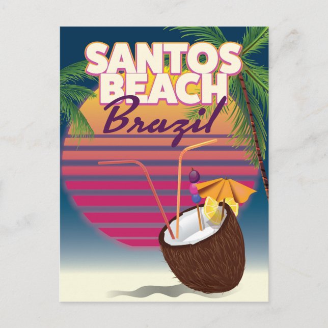Santos beach brazil vintage travel poster postcard (Front)