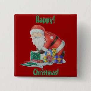 sants wrapping gifts and toys for christmas 15 cm square badge