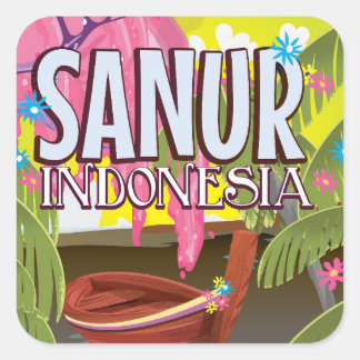 Sanur, Indonesia Travel poster. Square Sticker