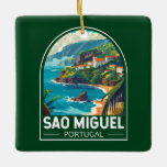 Sao Miguel Island Portugal Travel Art Ceramic Ornament<br><div class="desc">Sao Miguel Island retro vector travel design. It’s known for its volcanic scenery,  flora and rich marine life,  including whales.</div>