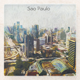 Sao Paulo Brazil Cityscape Painting Glass Coaster
