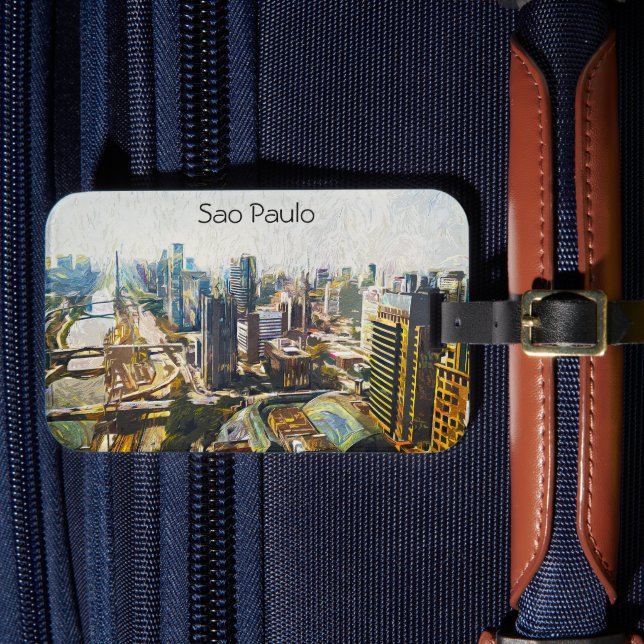 Sao Paulo Brazil Cityscape Painting  Luggage Tag (Front Insitu 4)