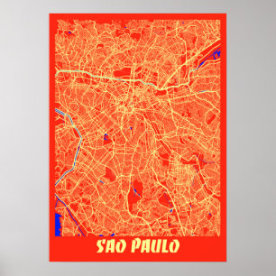 Sao Paulo - Brazil Retro City Map Poster