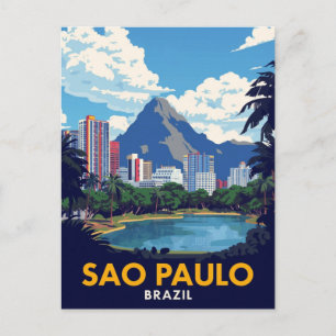 Sao Paulo Brazil Retro Skyline Art Postcard