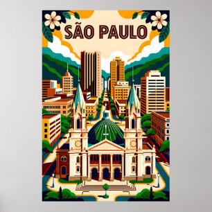 São Paulo Brazil Retro Travel Poster Art