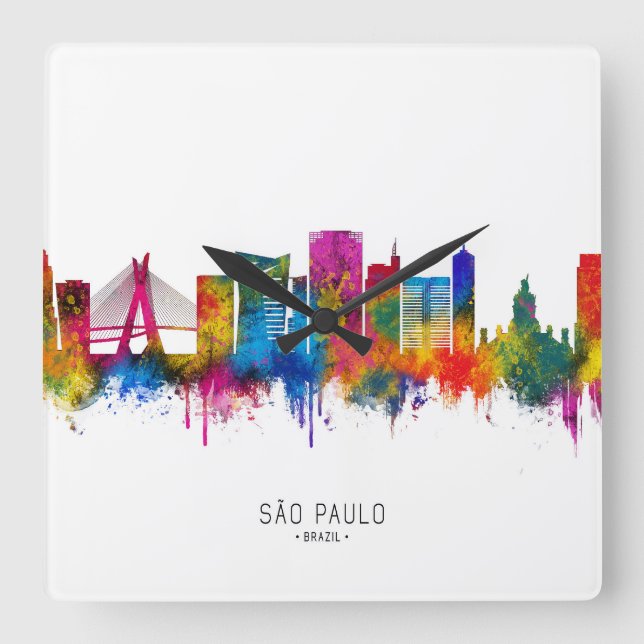 São Paulo Brazil Skyline Square Wall Clock (Front)