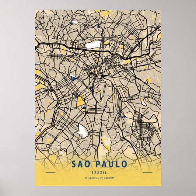 Sao Paulo - Brazil Yellow City Map Poster (Front)