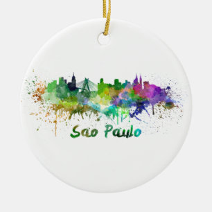 Sao Paulo skyline in watercolor Ceramic Tree Decoration