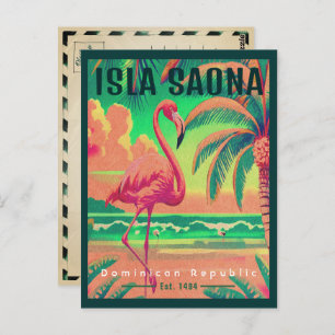 Saona Island DR Retro Flamingos Souvenir 1950s Postcard