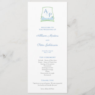 Sap Green Blue Hydrangea Monogram Wedding Program Programme