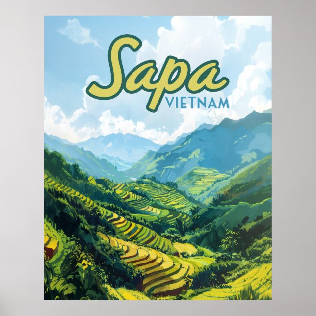 Sapa Vietnam Asia Rice Terraces Vintage Travel  Poster (Front)