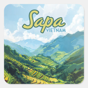 Sapa Vietnam Asia Rice Terraces Vintage Travel  Square Sticker