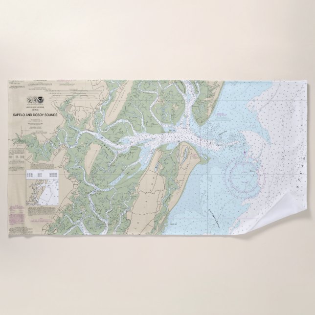 Sapelo and Doboy Sounds Nautical Chart 11510 Beach Towel (Front)
