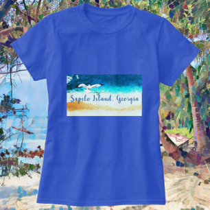 Sapelo Island GA Seashore and Seagull T-Shirt