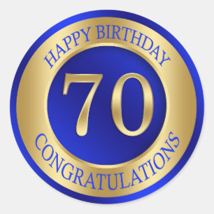 Sapohire blue and gold 70th Birthday Classic Round Sticker