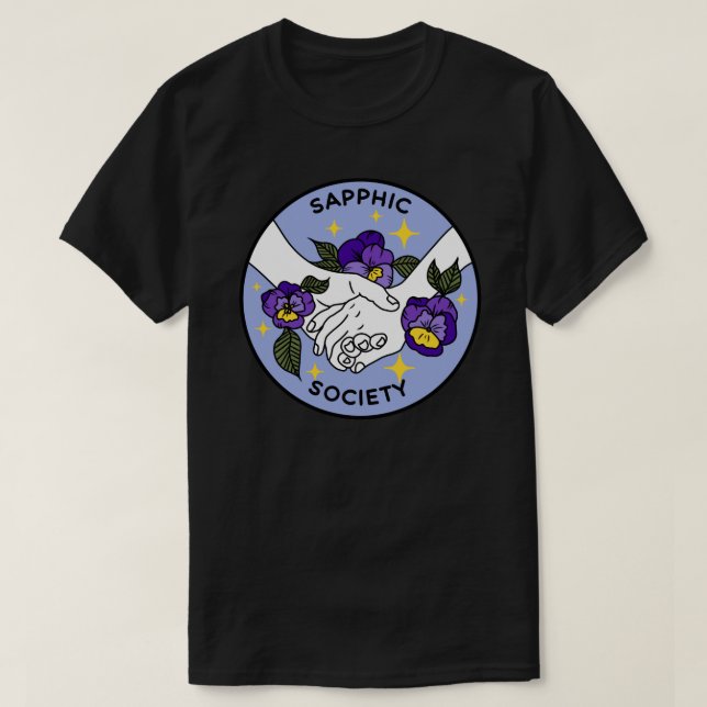 Sapphic Society Sticker T-Shirt (Design Front)