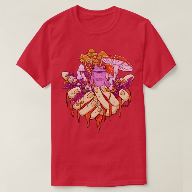 Sapphic Toadstool Frog Handful Mushroom  T-Shirt (Design Front)