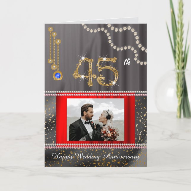 Sapphire 45th Anniversary Gold Number & Pearls Card (Front)