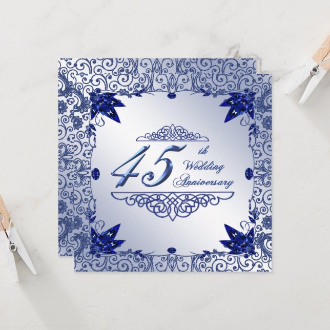 Sapphire 45th Wedding Anniversary 5.25x5.25 Invite (Front/Back In Situ)