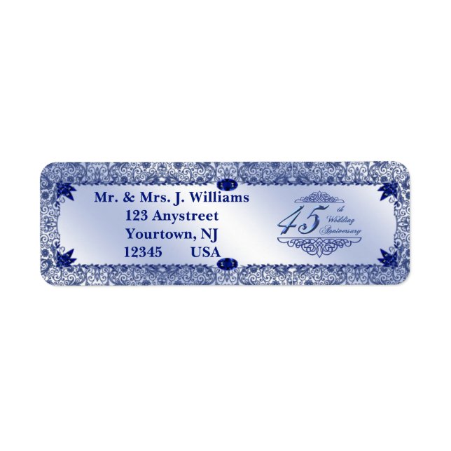 Sapphire 45th Wedding Anniversary Address Label (Front)