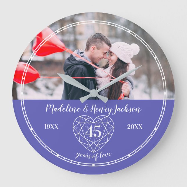 Sapphire 45th Wedding Anniversary heart custom Large Clock (Front)